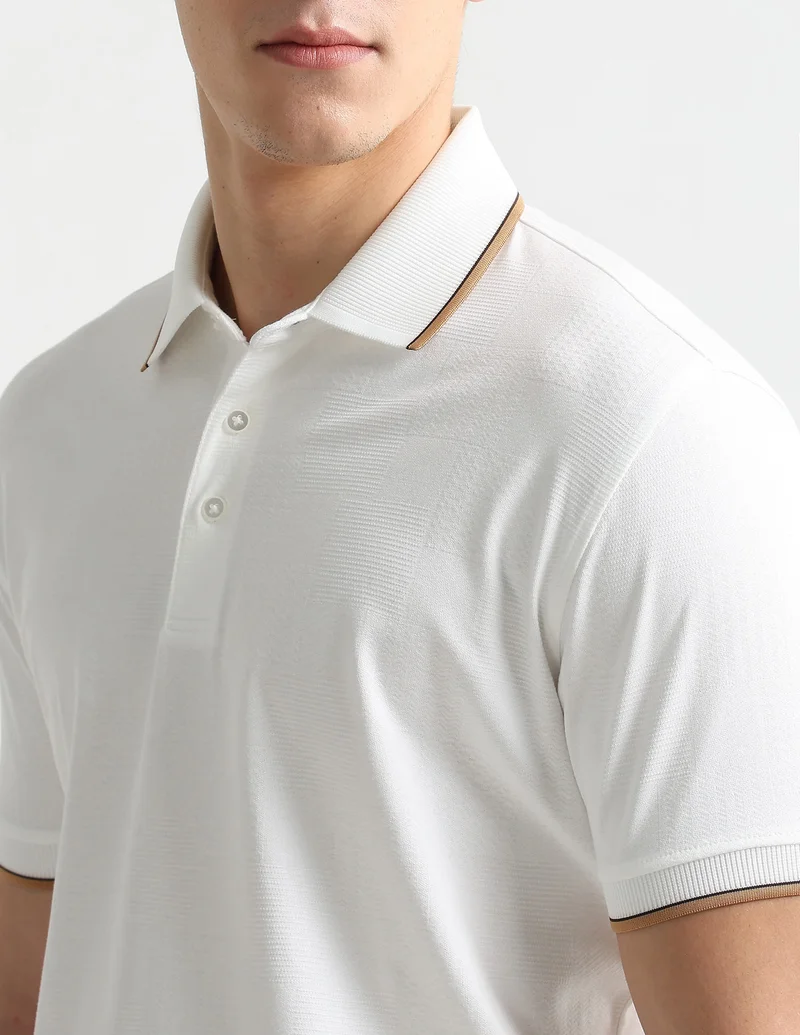 Arrow White Textured Premium Formal Polo Shirt for Men | Best Price UAE