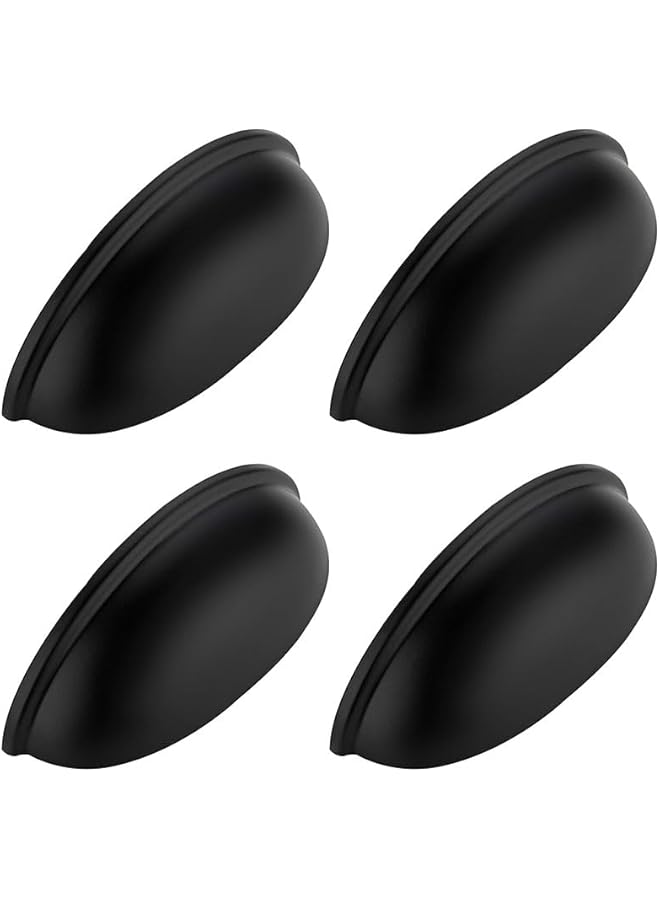 The Bros Drawer Pulls Flat Black Cabinet Cup Pulls Kitchen Hardware Cabinet Handles Drawer Handles Knobs 3 inch Hole Center,Cabinet & Furniture Pulls,4 Pack,64mm,Black - Image 1