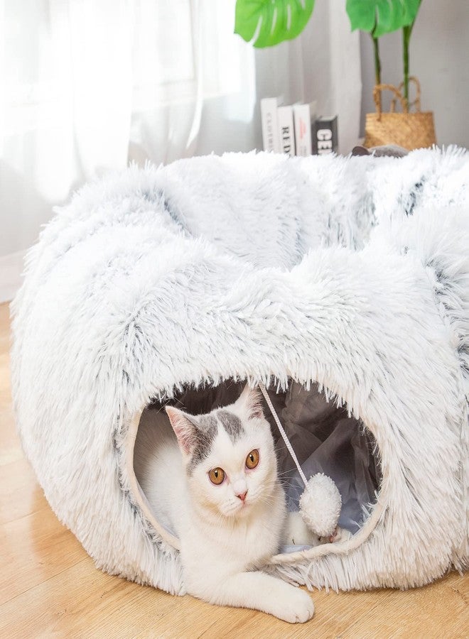 LUCKITTY سرير نفق دافئ وناعم للقطط والكلاب من لاكيتي، مناسب لوضعه تحت شجرة عيد الميلاد، أنبوب كبير، ألعاب ملعب، قطر 3 أقدام، قابل للطي بثلاث طرق، مناسب للقطط والجراء والأرانب والنموس داخل المنزل، لون أبيض - Image 1