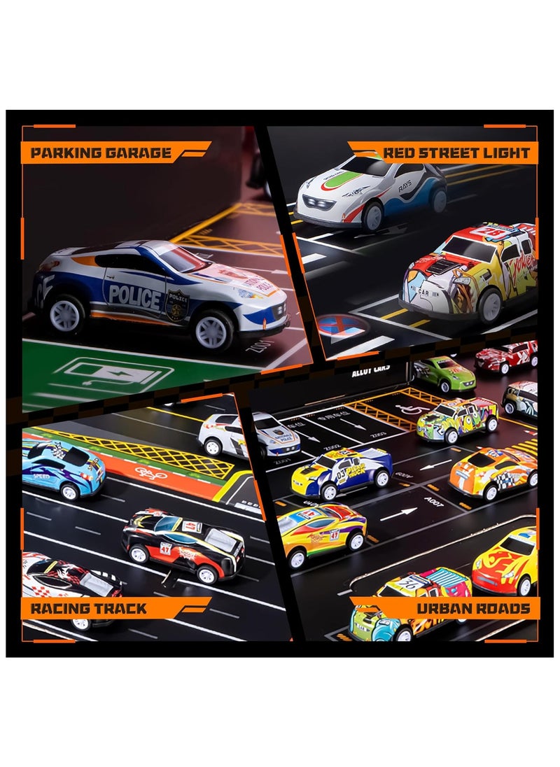 NOAEOU - Toy Cars for Kids,48 Pull Back Race Cars Toys,Container Storage Box,Casting Metal Toy Cars Set,Dinosaur and Racing Pattern,Small Cars for Toddlers 3-5 - Image 1
