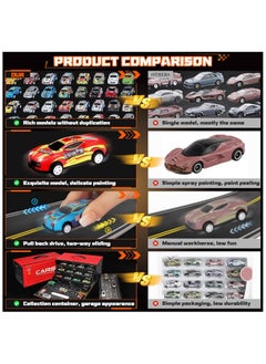 NOAEOU Toy Cars for Kids,48 Pull Back Race Cars Toys,Container Storage Box,Casting Metal Toy Cars Set,Dinosaur and Racing Pattern,Small Cars for Toddlers 3-5  - Image 2