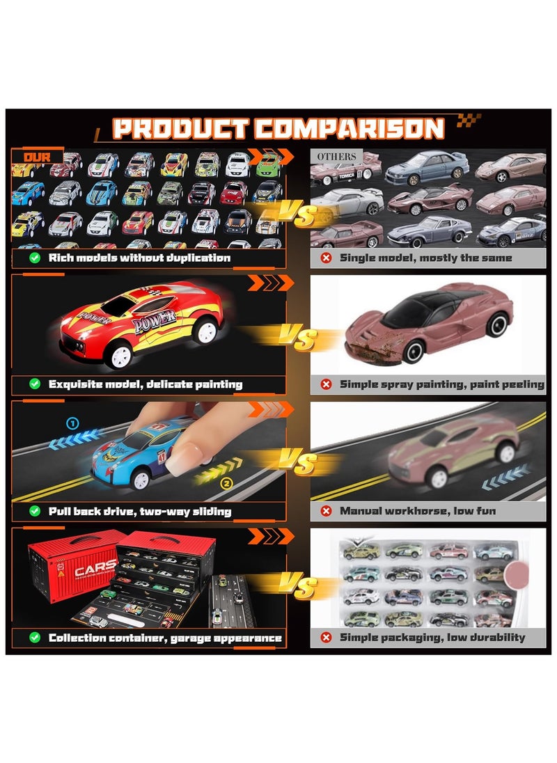 NOAEOU - Toy Cars for Kids,48 Pull Back Race Cars Toys,Container Storage Box,Casting Metal Toy Cars Set,Dinosaur and Racing Pattern,Small Cars for Toddlers 3-5 - Image 1