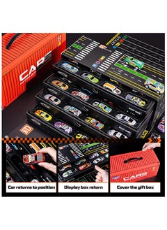 NOAEOU Toy Cars for Kids,48 Pull Back Race Cars Toys,Container Storage Box,Casting Metal Toy Cars Set,Dinosaur and Racing Pattern,Small Cars for Toddlers 3-5  - Image 5