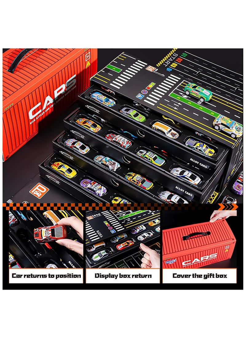 NOAEOU - Toy Cars for Kids,48 Pull Back Race Cars Toys,Container Storage Box,Casting Metal Toy Cars Set,Dinosaur and Racing Pattern,Small Cars for Toddlers 3-5 - Image 1