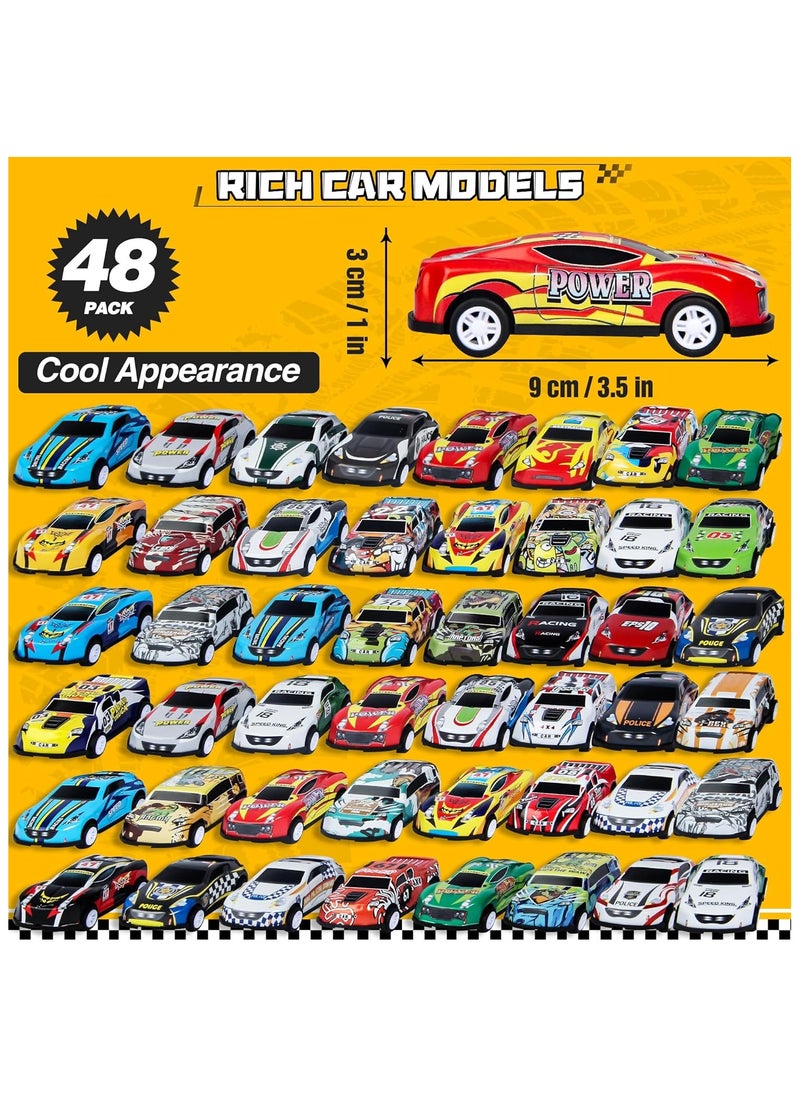 NOAEOU - Toy Cars for Kids,48 Pull Back Race Cars Toys,Container Storage Box,Casting Metal Toy Cars Set,Dinosaur and Racing Pattern,Small Cars for Toddlers 3-5 - Image 1