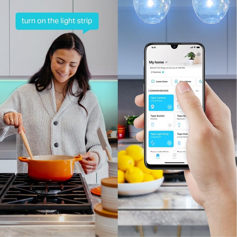 tapo شريط إضاءة LED ذكي Tapo TPLink L9005 بلاستيكي 16 مليون لون RGB متزامن مع الصوت 164 قدم 135 واط إضاءة LED واي فاي يعمل مع أليكسا ومساعد جوجل قابل للتقطيع بدون حاجة إلى محور - Image 3
