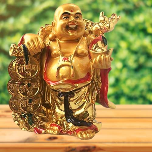 GJ Polyresin Grand Jhaiji Feng Shui Laughing Buddha with Ingot (Standard, Gold) - Image 4