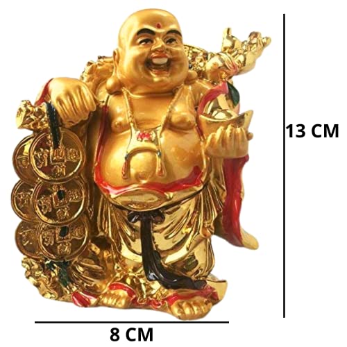 GJ Polyresin Grand Jhaiji Feng Shui Laughing Buddha with Ingot (Standard, Gold) - Image 2