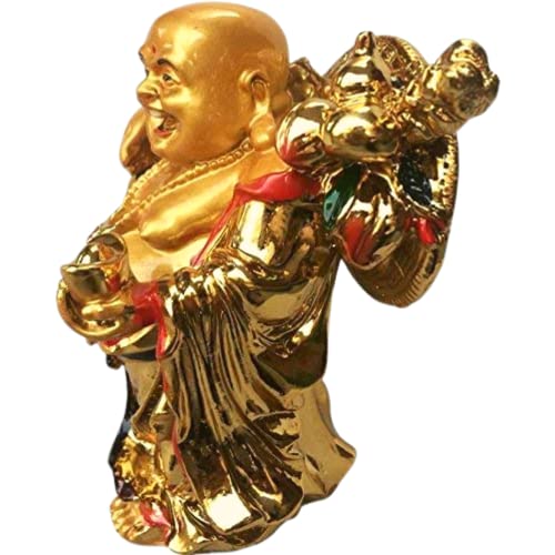 GJ Polyresin Grand Jhaiji Feng Shui Laughing Buddha with Ingot (Standard, Gold) - Image 3