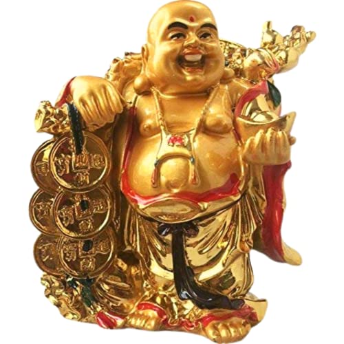 GJ Polyresin Grand Jhaiji Feng Shui Laughing Buddha with Ingot (Standard, Gold) - Image 5