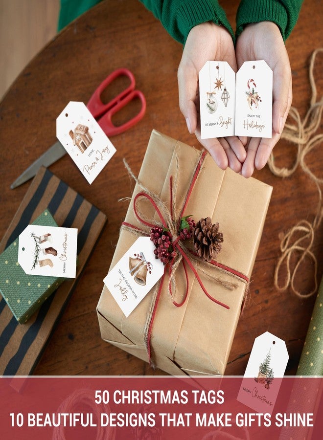 AUDREE 50 Pcs Christmas Gift Tags with String - Cozy Holiday Gift Tags for Xmas Presents - Christmas Name Tags for Gifts - Hanging Labels Decoration Xmas Winter Holiday Present DIY Crafts - Image 4