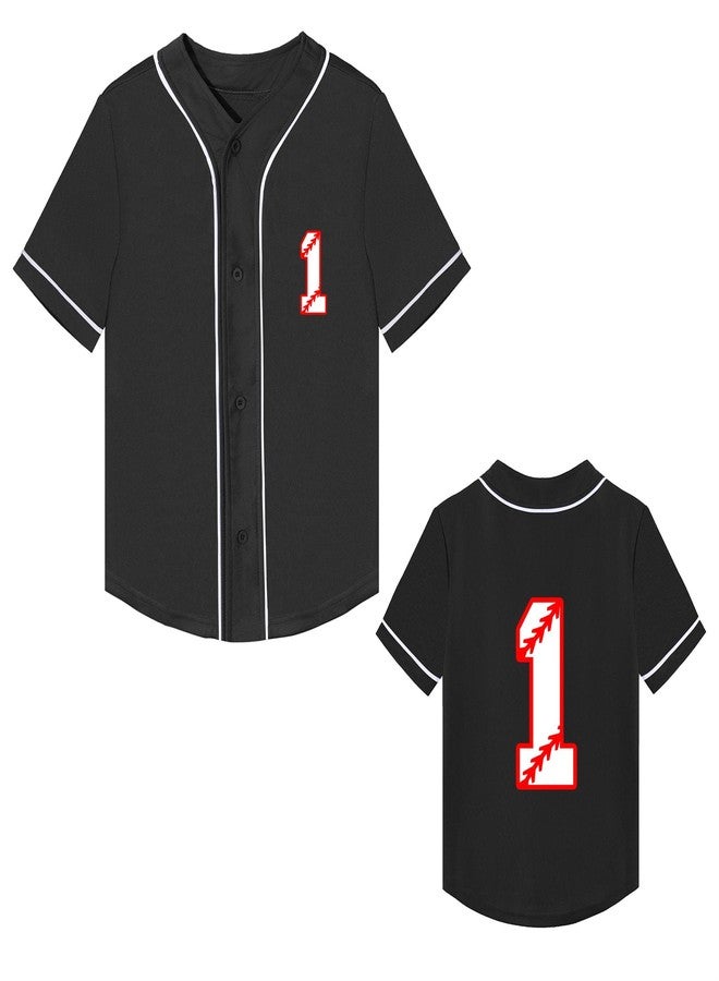 Mowbeat Baby Baseball Jersey 1 Year Old Birthday Party Shirt Short Sleeve Button Tee 1st Infant Toddler T Shirt Gift (Black B,2 T,2 Years,Little Kid,Unisex,US,Age) - Image 1