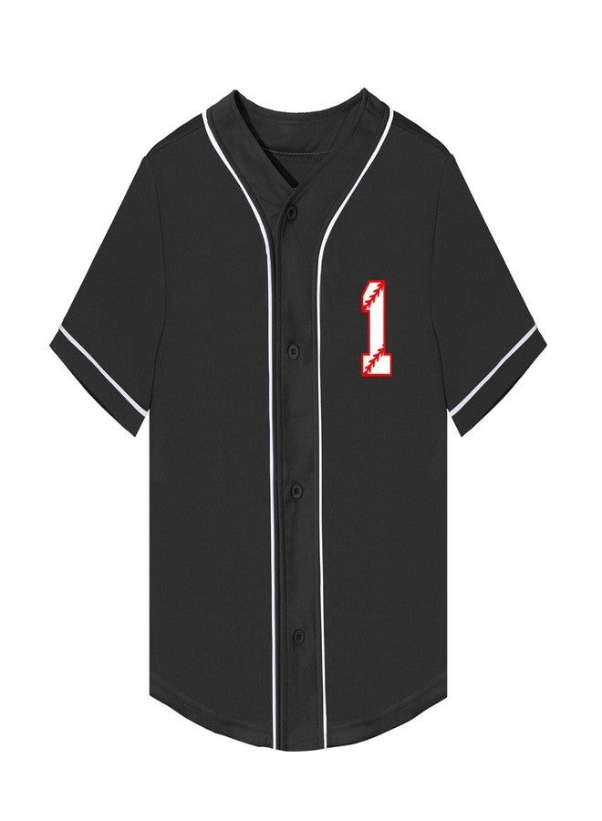 Mowbeat Baby Baseball Jersey 1 Year Old Birthday Party Shirt Short Sleeve Button Tee 1st Infant Toddler T Shirt Gift (Black B,2 T,2 Years,Little Kid,Unisex,US,Age) - Image 2