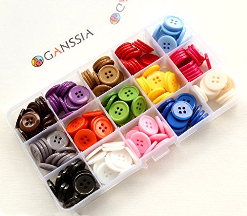 GANSSIA 23/32 Inch (17.5mm) Reisn Button Sewing Flatback Buttons 15 Colors Multi Assorted for DIY Decoration Pack of 225 Pcs with Box - Image 1