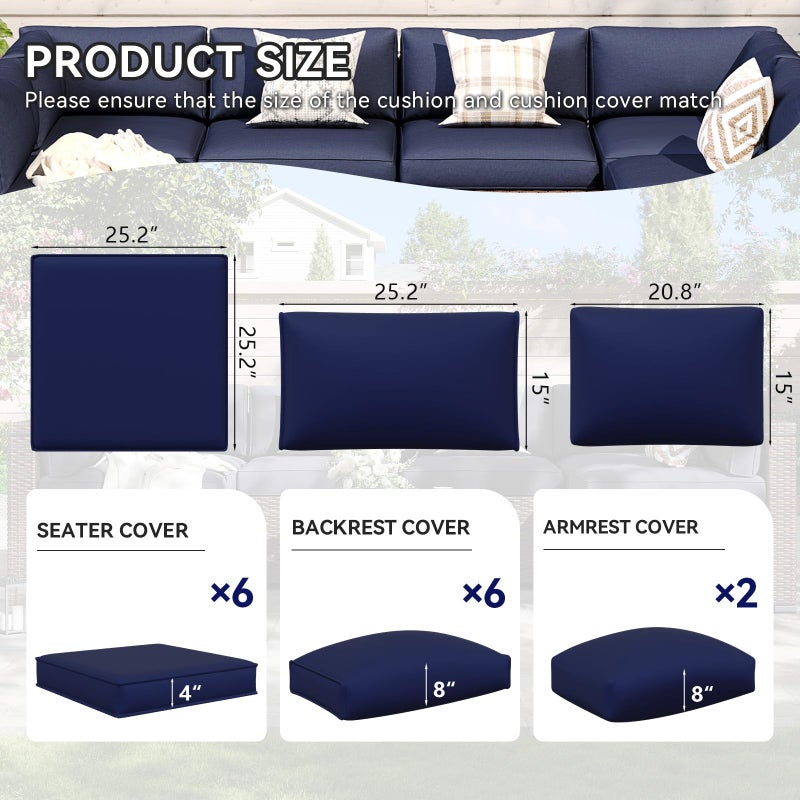 Aoxun 14-Piece Outdoor Cushions Covers with Zippered and Anti-Slip Dot, Patio Cushion Covers Replacement for Outdoor Furniture, Washable Reusable Couch Protectors, Navy Blue (Covers Only) - Image 2