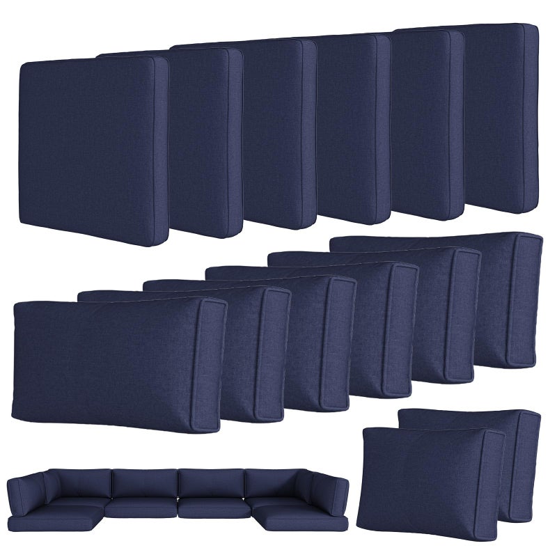 Aoxun 14-Piece Outdoor Cushions Covers with Zippered and Anti-Slip Dot, Patio Cushion Covers Replacement for Outdoor Furniture, Washable Reusable Couch Protectors, Navy Blue (Covers Only) - Image 1