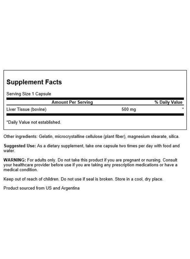 Swanson Liver Glandular 500 Milligrams 60 Capsules - Image 2