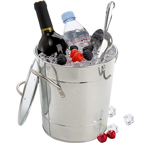 YOUEON 4 Liter Ice Bucket with Scoop and Lid Double Walled Insulated Ice Bucket for Parties Cocktail Bar Wine Chiller Beverage Tub with Carry Handles Indoor  Outdoor Use Silver