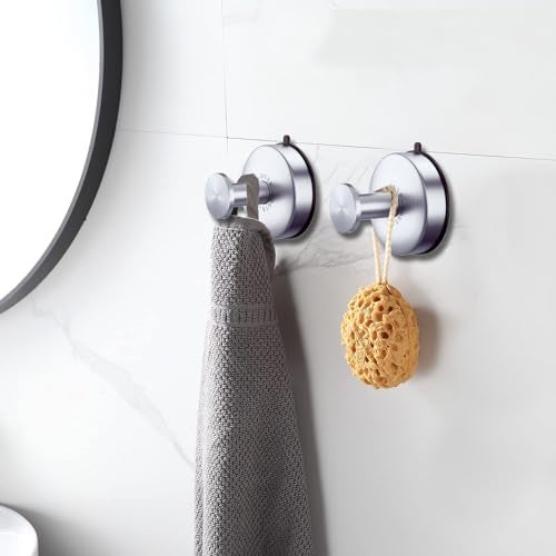 DGYB Suction Cup Hooks for Shower Set of 2 Removable Stainless Steel Towel Hook for Bathroom Glass Window Door Wall and Suction Wreath Hook for Hanging Robe, Loofah, Coat - Silver - Image 2