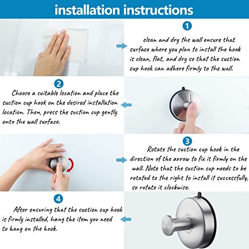 DGYB Suction Cup Hooks for Shower Set of 2 Removable Stainless Steel Towel Hook for Bathroom Glass Window Door Wall and Suction Wreath Hook for Hanging Robe, Loofah, Coat - Silver - Image 5