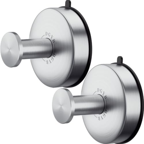 DGYB Suction Cup Hooks for Shower Set of 2 Removable Stainless Steel Towel Hook for Bathroom Glass Window Door Wall and Suction Wreath Hook for Hanging Robe, Loofah, Coat - Silver - Image 1