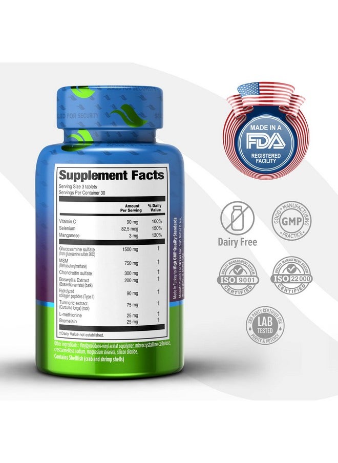 ORZAX - Glucosamine Chondroitin Msm With Turmeric Collagen Boswellia & Bromelain Advanced Joint Tendon Ligament Support Supplement Helps For Bone Strengthening 90 Tablets - Image 1