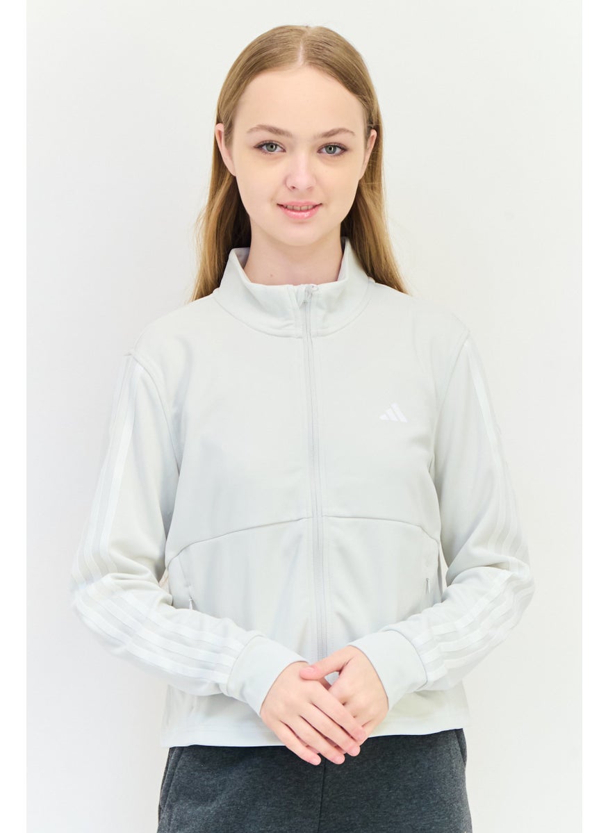 Adidas Women Sportswear Fit Long Sleeves Outdoor Crop Tops, Light Grey  - Image 1