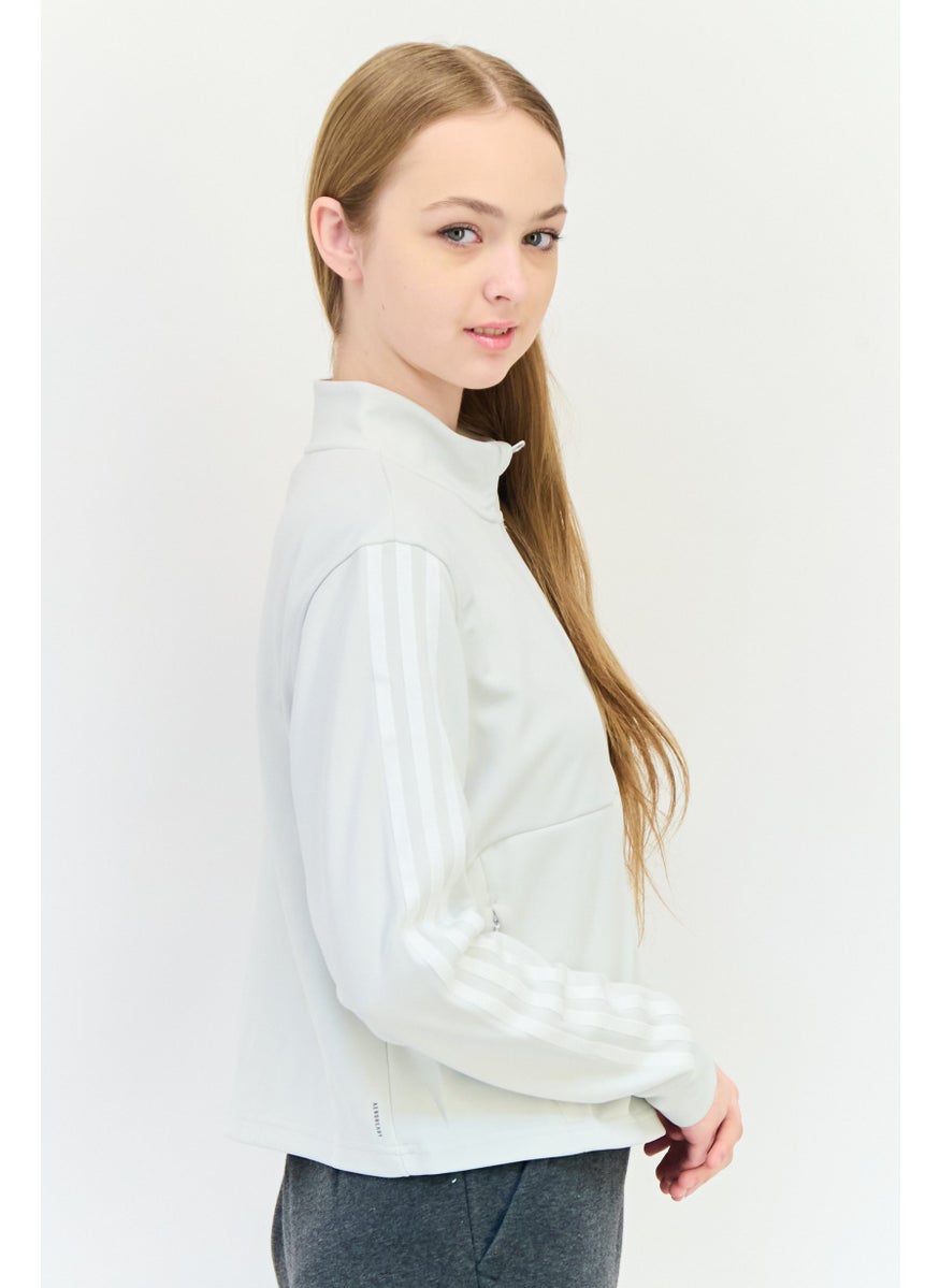Adidas Women Sportswear Fit Long Sleeves Outdoor Crop Tops, Light Grey  - Image 4