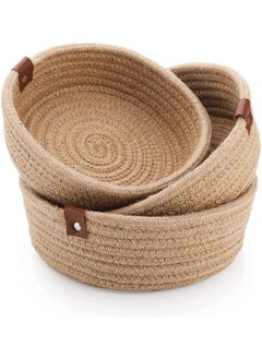 ASSUJA ASSUJA Natural Jute small box mini rope paper storage Round Beige basket brown hamper baby nursery tray bucket set of 3 for Living or Drawing Roomfruits kitchenofficeshelfs Beige  - Image 1