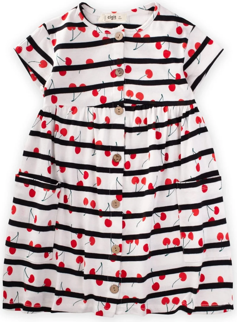 Cigit Black Striped Tong Patterned Pocket Dress
