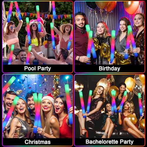 HONLYNE 46 PCS Foam Glow Sticks with 3 Modes Colorful Flashing, Foam Light Up Sticks, LED Light Sticks, Glow Sticks Party Pack for Halloween, New Year, Wedding, Raves, Concert, Christmas - Image 3