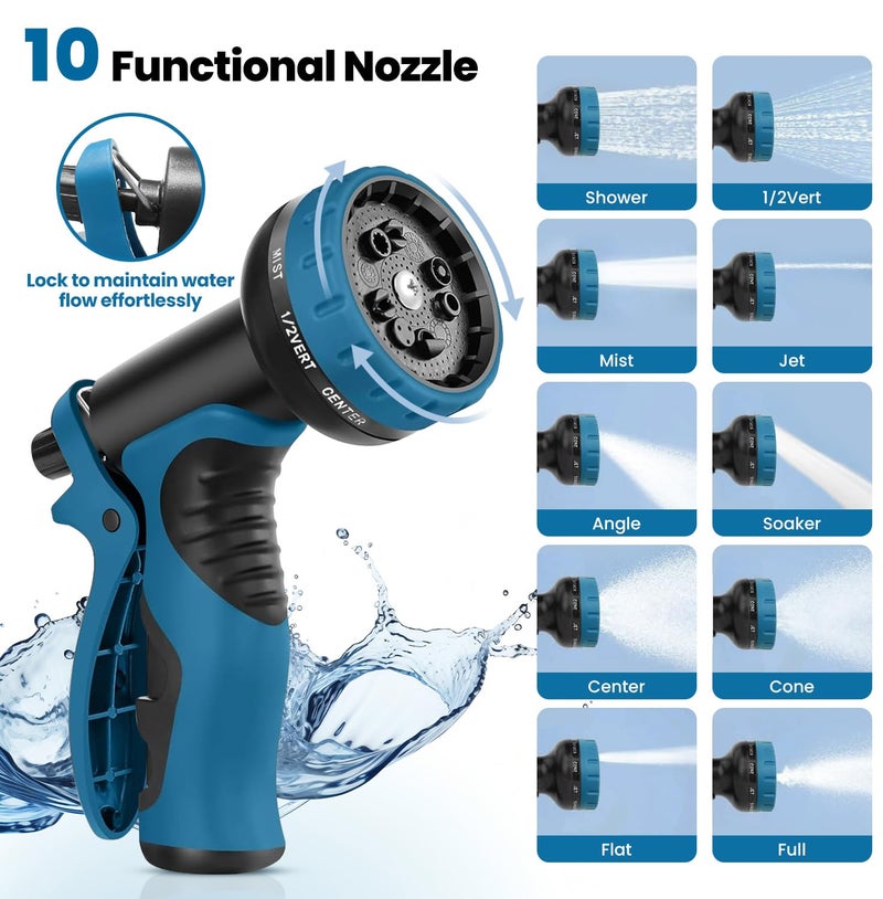 Tocebe Garden Hose 100FT, Water Hose with 10 Function Nozzle, Garden Hose Metal with Leak-proof Connectors, Kink-Free & Ultra Flexible, Rust/Pet/Puncture Proof for Lawn, Yard, RV, Car Wash, 550PSI - Image 2