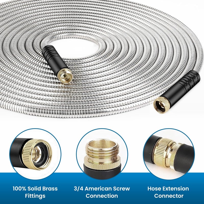 Tocebe Garden Hose 100FT, Water Hose with 10 Function Nozzle, Garden Hose Metal with Leak-proof Connectors, Kink-Free & Ultra Flexible, Rust/Pet/Puncture Proof for Lawn, Yard, RV, Car Wash, 550PSI - Image 3