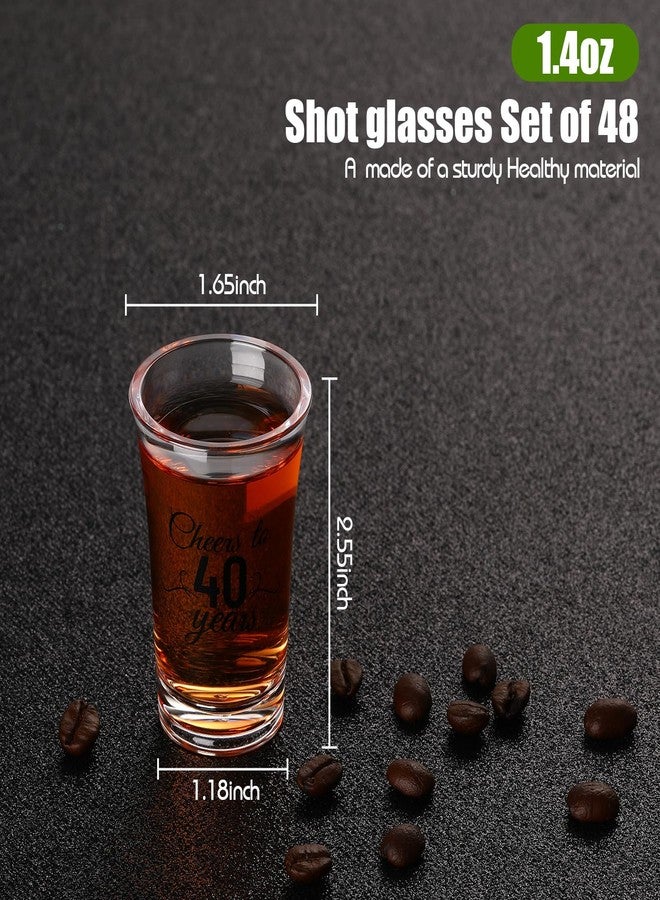 Sliner 48 Pack Birthday Shot Glasses Bulk 1.4oz Cheers to 30/40/50/60/70/80 Years Shot Glass Unbreakable Thick Base Mini Clear Plastic Wine Glass Anniversary Favors for Guests(Black,40 Years) - Image 3
