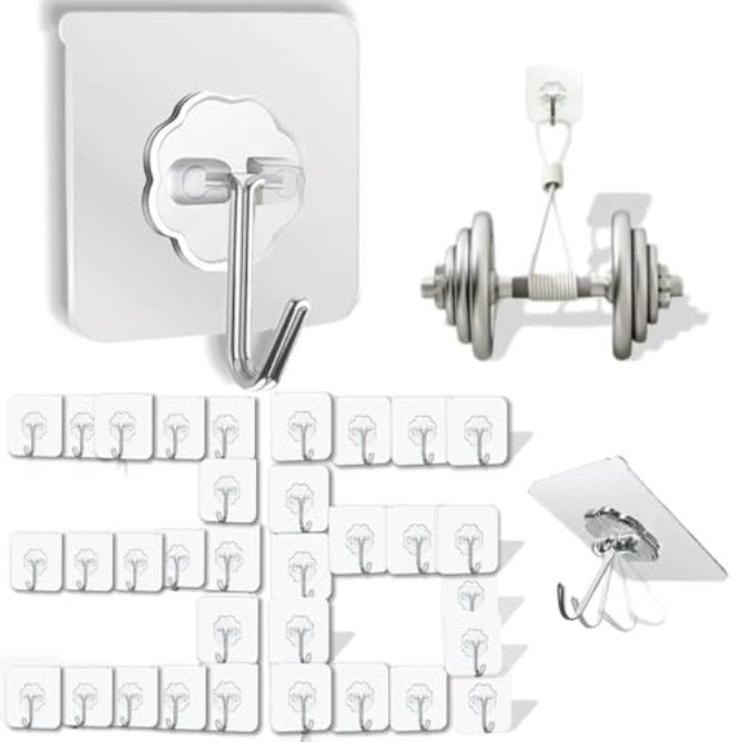 DDMY Heavy Duty Hook 24 Pack Self Adhesive Hooks for Hanging Wall Hooks Transparent Reusable Waterproof Adhesive Sticky Hook for Kitchen Curtain, Towel Bathroom,Coat Shower Door Utility No Damage - Image 1