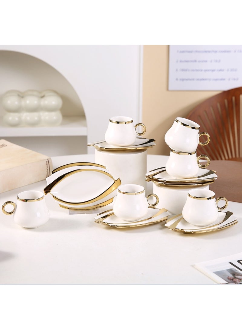 الواحة-TH طقم فناجين قهوة وشاي من البورسلين مكون من 12 قطعة مع صحون، فناجين قهوة إسبرسو مع صحون، فناجين قهوة تركية وعربية يونانية - Image 1