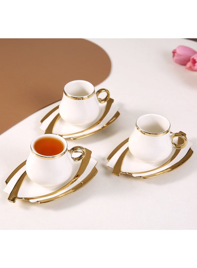 الواحة-TH طقم فناجين قهوة وشاي من البورسلين مكون من 12 قطعة مع صحون، فناجين قهوة إسبرسو مع صحون، فناجين قهوة تركية وعربية يونانية - Image 3