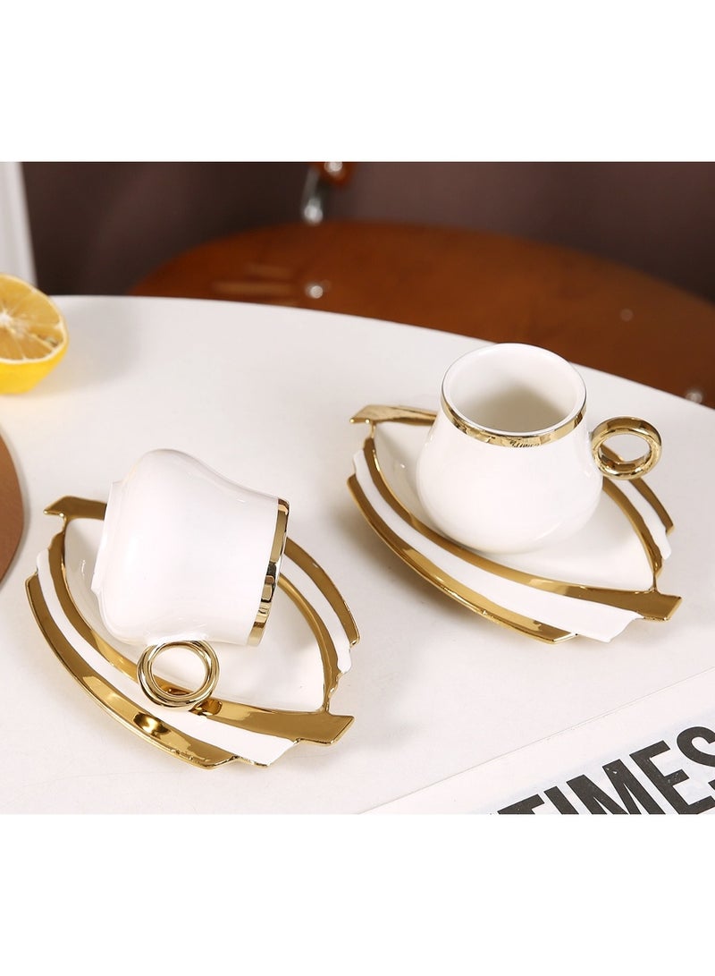 الواحة-TH طقم فناجين قهوة وشاي من البورسلين مكون من 12 قطعة مع صحون، فناجين قهوة إسبرسو مع صحون، فناجين قهوة تركية وعربية يونانية - Image 5