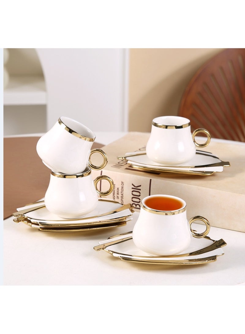 الواحة-TH طقم فناجين قهوة وشاي من البورسلين مكون من 12 قطعة مع صحون، فناجين قهوة إسبرسو مع صحون، فناجين قهوة تركية وعربية يونانية - Image 4