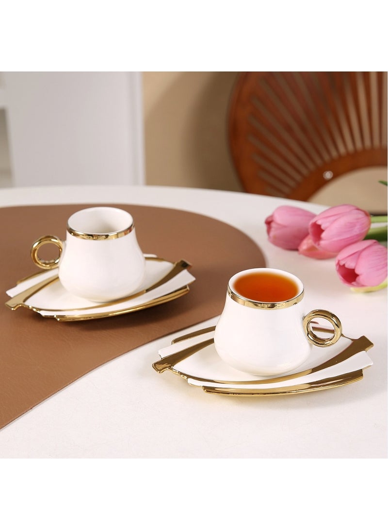 الواحة-TH طقم فناجين قهوة وشاي من البورسلين مكون من 12 قطعة مع صحون، فناجين قهوة إسبرسو مع صحون، فناجين قهوة تركية وعربية يونانية - Image 2