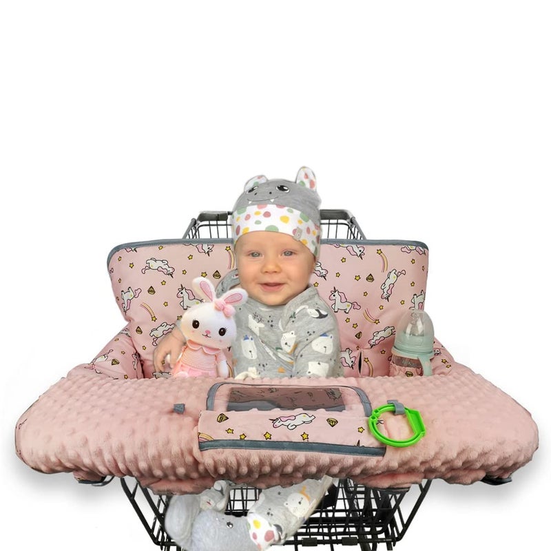 RHYDEER Shopping cart Cover for Babies-high Chair Cover, Dotted Minky Touching, Multi in 1 Design, 360 Full Protection, roll in and go, Universal fit, Pink Unicorns - Image 2