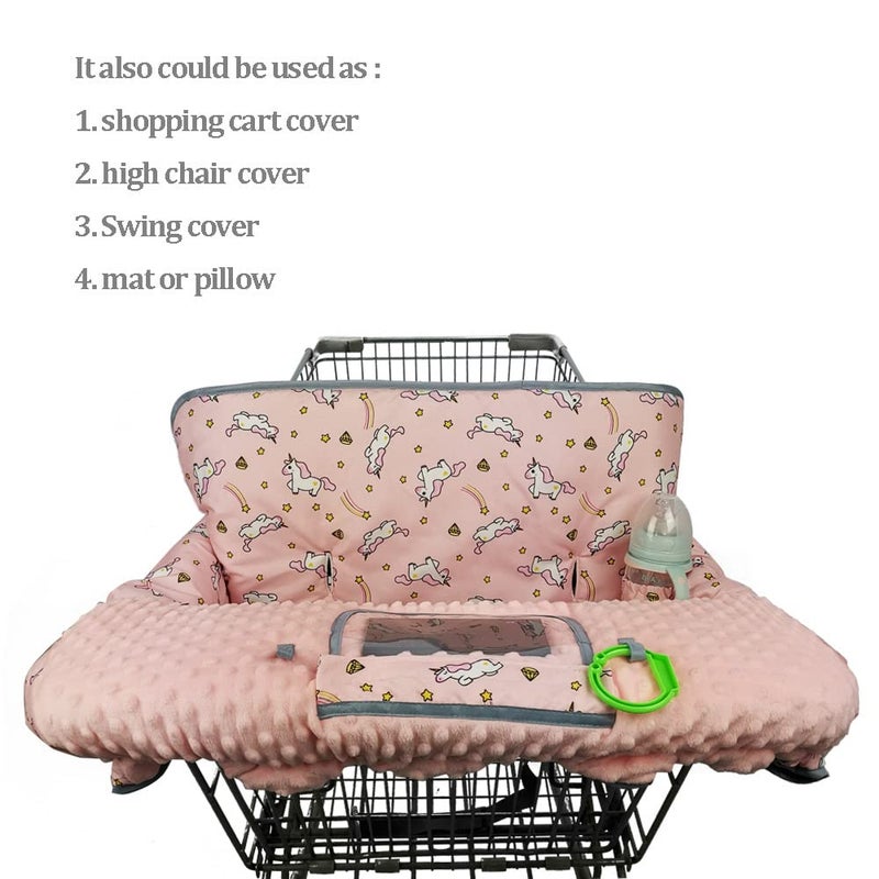 RHYDEER Shopping cart Cover for Babies-high Chair Cover, Dotted Minky Touching, Multi in 1 Design, 360 Full Protection, roll in and go, Universal fit, Pink Unicorns - Image 5