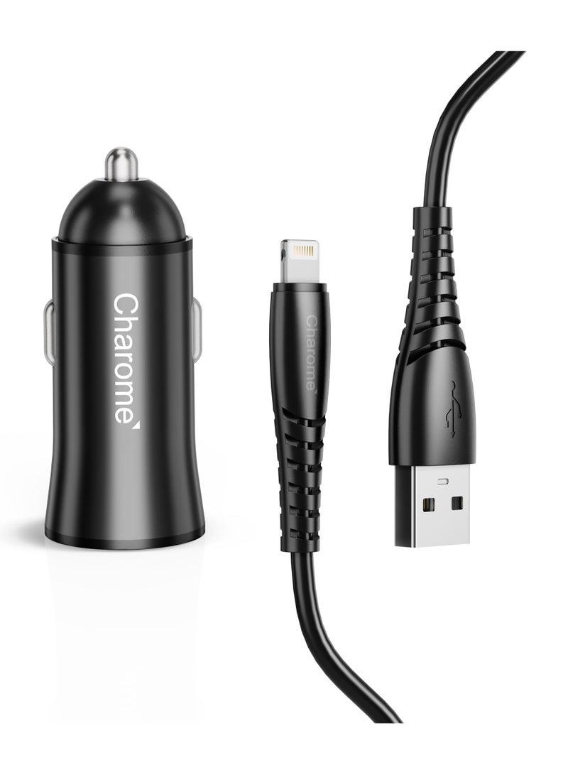 Charome Car Charger Set Lightning Fast Charging, Stable Metal Build, Dual Port, Smart IC Technology, Compact Design, Universal Compatibility, Overcharge Protection - Image 1