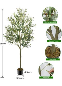 MOMENT Artificial Olive Tree, 160Cm Tall Faux Plant/Secure Pe Material & Anti-Tip Tilt Protection Low-Maintenance Plant/Lifelike Green Fake Potted Tree For Home Office Warehouse Decor Indoor Outdoor  - Image 2