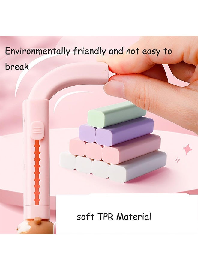 2 Styles Cute Cartoon Erasers Each Model Comes With 4 Additional Replacement Chips, Retractable Design Set Rubber Pencil Erasers For Kids Students Office School Supplies (Purple，Green) - Image 4