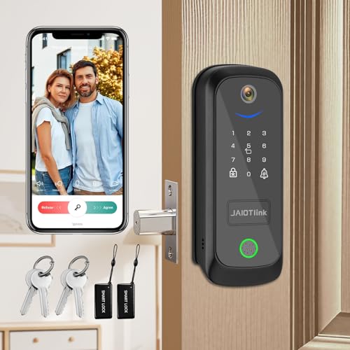 JAIOTlink 5 in 1 Smart Lock for Front Door, Keyless Entry Deadbolt with Camera & Doorbell, WiFi Secure Electronic Lock for Home, Fingerprint, Keypad, Voice Changer, Compatible with Alexa, Black - Image 1