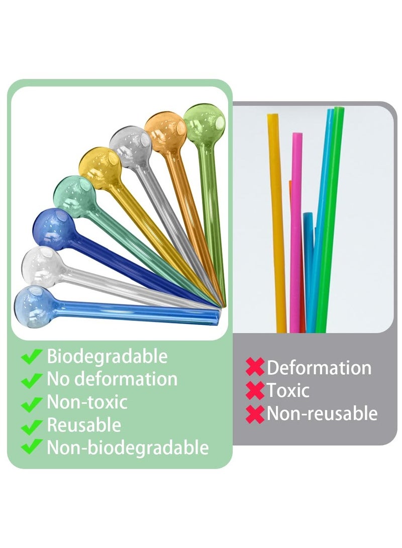 دي آند أل 8 قطع قش زجاجي مقاوم للكسر مقاس 4 بوصة قش زجاجي قصير قابل لإعادة الاستخدام مع فرشاة تنظيف قش الشرب الآمن في غسالة الأطباق مثالي لعصائر الكوكتيل وعصير القهوة الملونة - Image 4