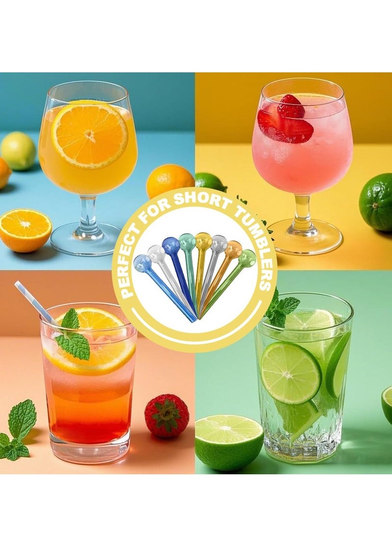 دي آند أل 8 قطع قش زجاجي مقاوم للكسر مقاس 4 بوصة قش زجاجي قصير قابل لإعادة الاستخدام مع فرشاة تنظيف قش الشرب الآمن في غسالة الأطباق مثالي لعصائر الكوكتيل وعصير القهوة الملونة - Image 5