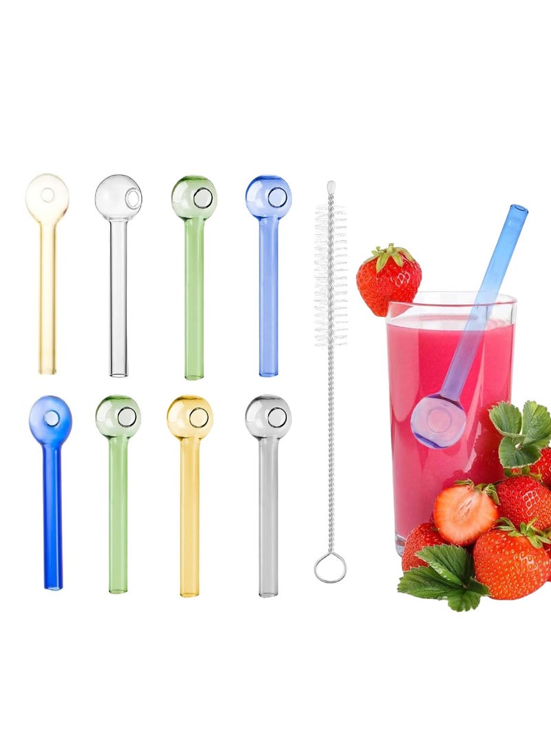 دي آند أل 8 قطع قش زجاجي مقاوم للكسر مقاس 4 بوصة قش زجاجي قصير قابل لإعادة الاستخدام مع فرشاة تنظيف قش الشرب الآمن في غسالة الأطباق مثالي لعصائر الكوكتيل وعصير القهوة الملونة - Image 1