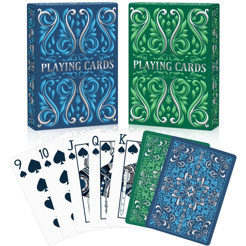 Wkchxd Playing Cards Deck of Cards 2 Pack Standard Playing Cards for Adult Premium Poker Card Set Deck of Playing Card for Blackjack Euchre Canasta Family Game Night Party Games Blue Light Green - Image 3
